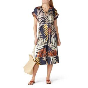 Hutch Jess Navy Blue Printed Satin Palm Print Jumpsuit Women's Plus Size 1X